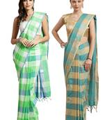 Multicolor woven blended cotton saree with blouse