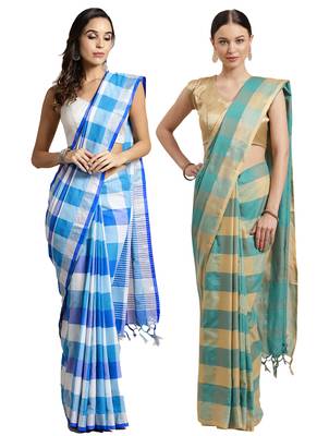 Multicolor woven blended cotton saree with blouse 1