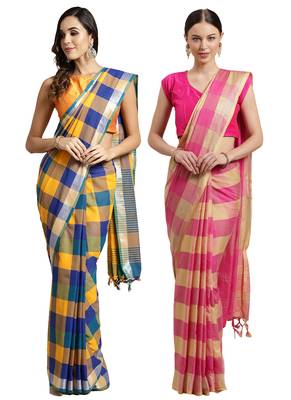 Multicolor woven blended cotton saree with blouse 1
