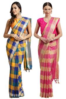 Multicolor woven blended cotton saree with blouse