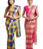Multicolor woven blended cotton saree with blouse