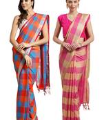 Multicolor woven blended cotton saree with blouse