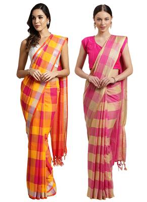 Multicolor woven blended cotton saree with blouse 1