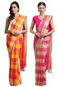 Multicolor woven blended cotton saree with blouse