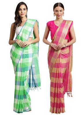 Multicolor woven blended cotton saree with blouse 1