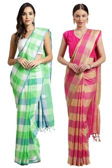 Multicolor woven blended cotton saree with blouse