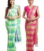 Multicolor woven blended cotton saree with blouse