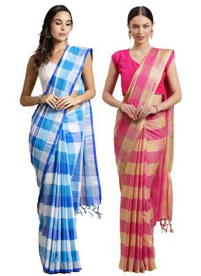 Multicolor woven blended cotton saree with blouse 1