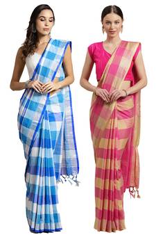 Multicolor woven blended cotton saree with blouse