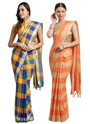 Multicolor woven blended cotton saree with blouse 1