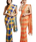 Multicolor woven blended cotton saree with blouse