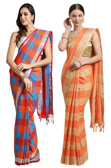 Multicolor woven blended cotton saree with blouse