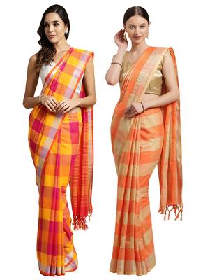 Multicolor woven blended cotton saree with blouse 1