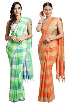 Multicolor woven blended cotton saree with blouse