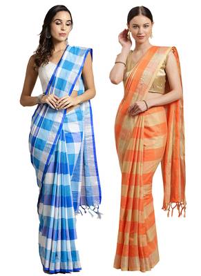 Multicolor woven blended cotton saree with blouse 1