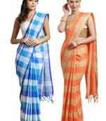 Multicolor woven blended cotton saree with blouse