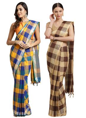 Multicolor woven blended cotton saree with blouse 1