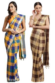 Multicolor woven blended cotton saree with blouse