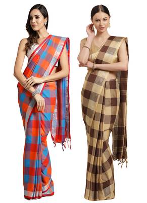 Multicolor woven blended cotton saree with blouse 1