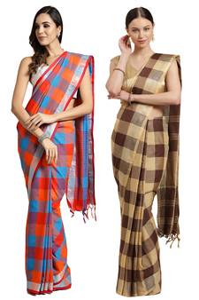 Multicolor woven blended cotton saree with blouse