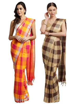 Multicolor woven blended cotton saree with blouse 1