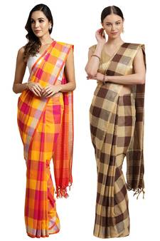 Multicolor woven blended cotton saree with blouse