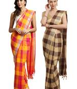 Multicolor woven blended cotton saree with blouse
