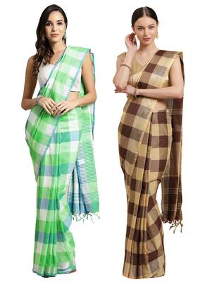 Multicolor woven blended cotton saree with blouse 1
