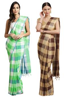 Multicolor woven blended cotton saree with blouse