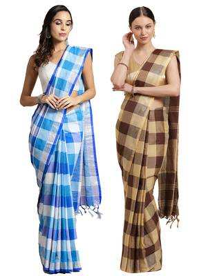 Multicolor woven blended cotton saree with blouse 1