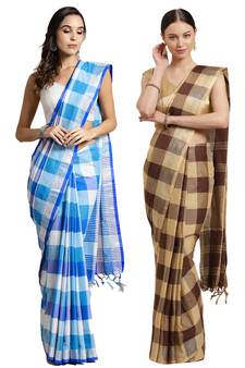 Multicolor woven blended cotton saree with blouse