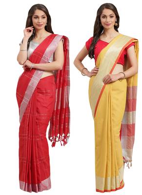 Multicolor woven blended cotton saree with blouse 1