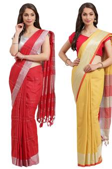 Multicolor woven blended cotton saree with blouse