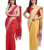 Multicolor woven blended cotton saree with blouse