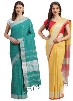 Multicolor woven blended cotton saree with blouse 1