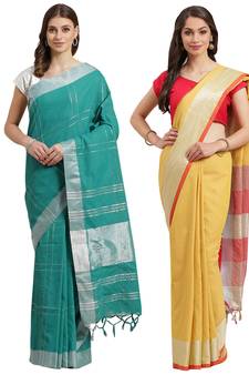 Multicolor woven blended cotton saree with blouse