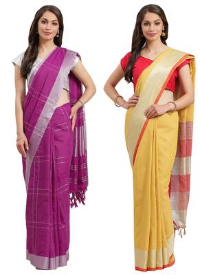 Multicolor woven blended cotton saree with blouse 1