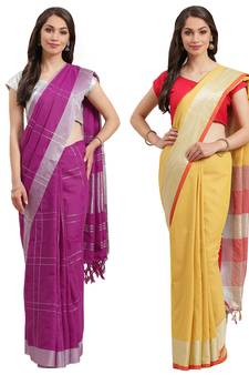 Multicolor woven blended cotton saree with blouse