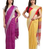 Multicolor woven blended cotton saree with blouse
