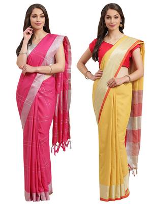 Multicolor woven blended cotton saree with blouse 1
