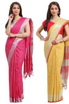 Multicolor woven blended cotton saree with blouse