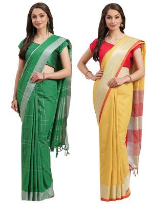 Multicolor woven blended cotton saree with blouse 1