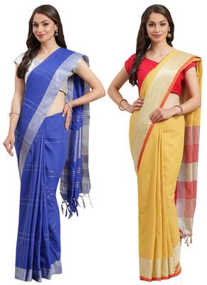 Multicolor woven blended cotton saree with blouse 1