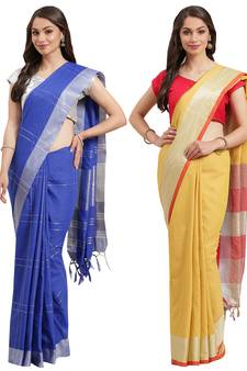 Multicolor woven blended cotton saree with blouse