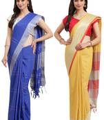 Multicolor woven blended cotton saree with blouse