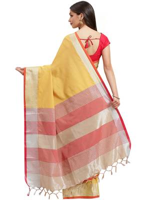 Multicolor woven blended cotton saree with blouse 2
