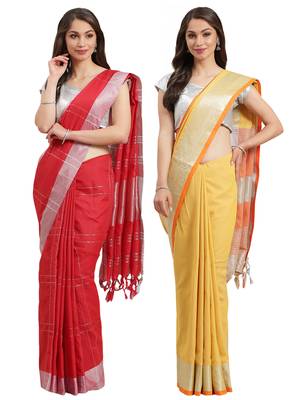 Multicolor woven blended cotton saree with blouse 1