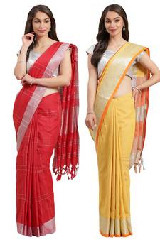 Multicolor woven blended cotton saree with blouse
