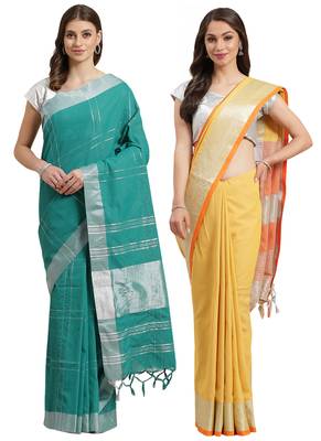 Multicolor woven blended cotton saree with blouse 1