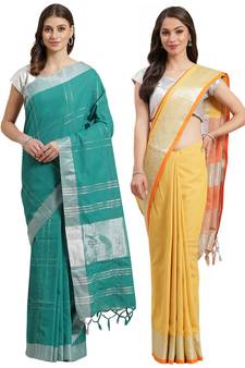 Multicolor woven blended cotton saree with blouse